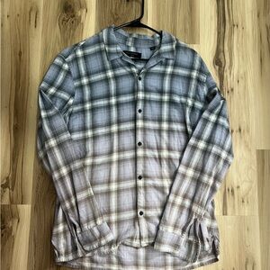 AllSaints Plaid Button Down Flannel Shirt Faded Ombré